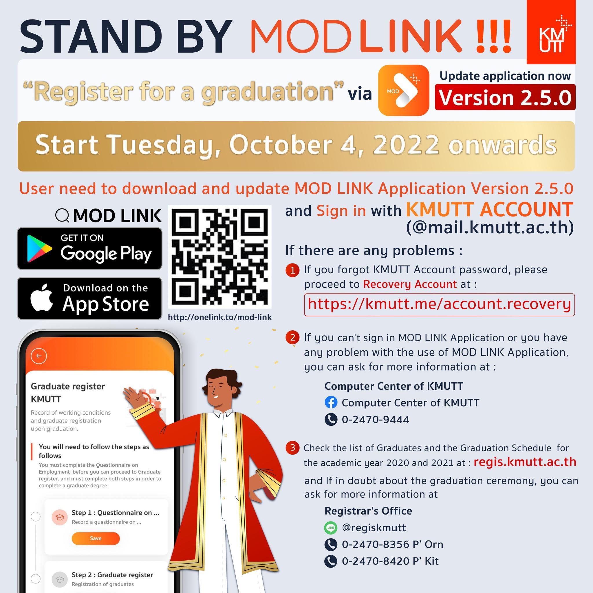 Dear all graduates ?‍??‍? You can ✨ register for a graduation ✨ via ? MOD LINK Application on Tuesday, October 4, 2022 onwards 