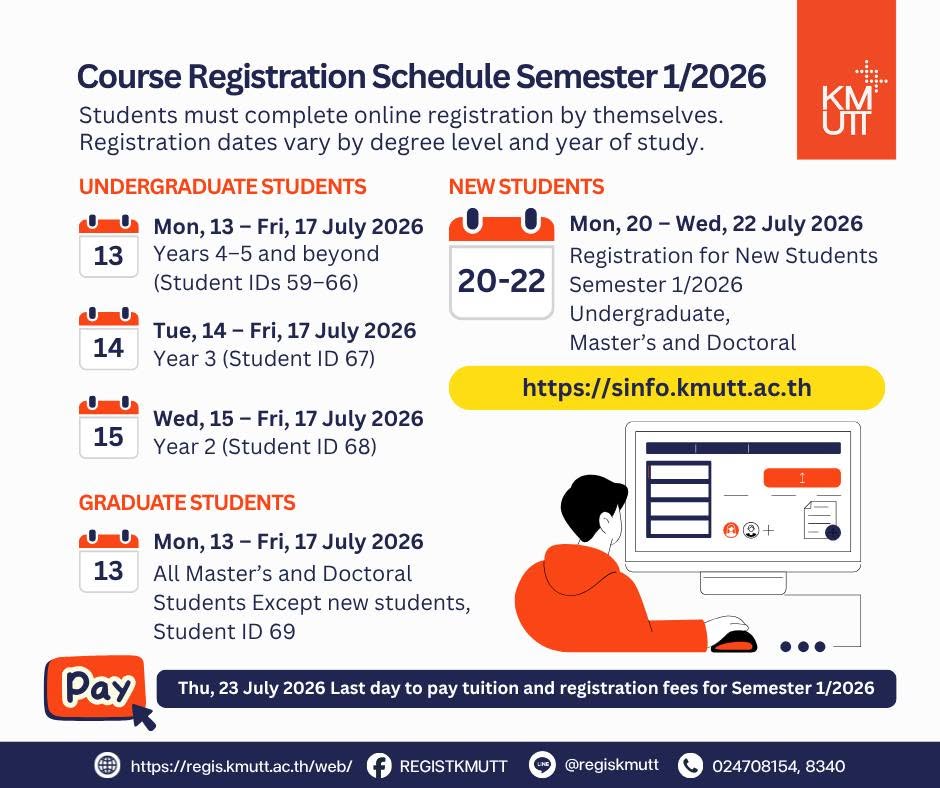  วันลงทะเบียนเรียน ภาคการศึกษาที่ 1/2569  : Course Registration Schedule for Semester 1/2026